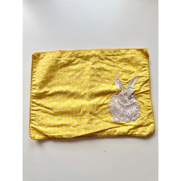 Lot of 6 TABITHA WEBB Yellow Polka Dot 100% Cotton Embroidered Bunny Placemats - Picture 3 of 10